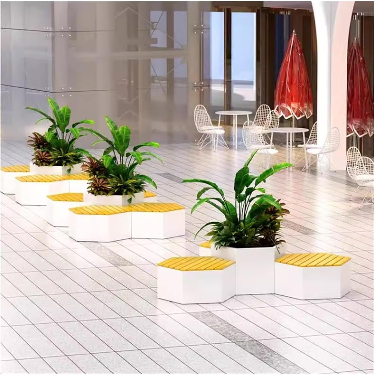 Bench with Planter Box, Outdoor Flowerbox with Bench Set Includes: 1 Flower Box and 3 Benches, Ideal for Outdoors and Indoors Garden Bench(L250*D75*H55cm)
