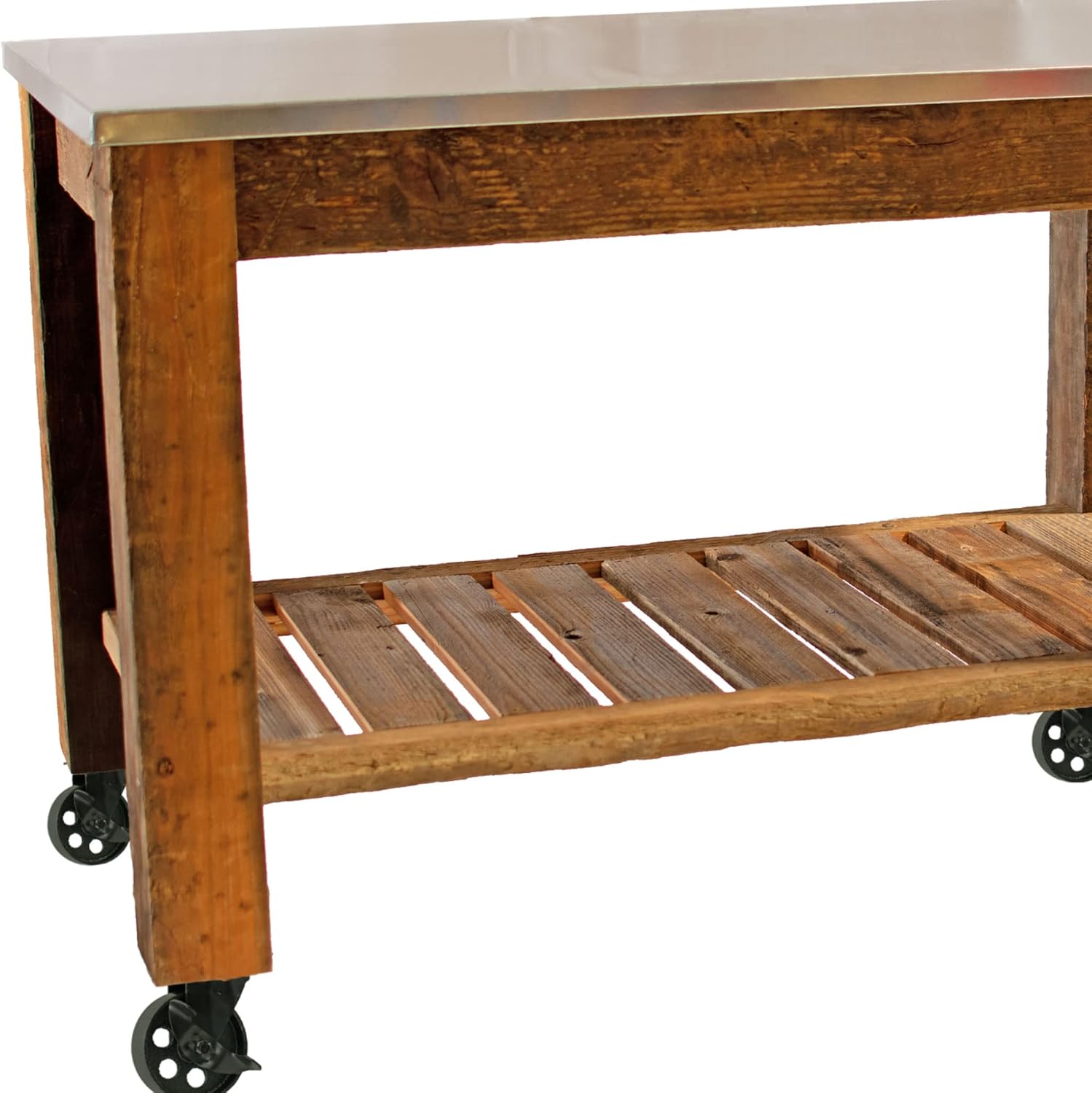 Redwood Potting Table Rolling Cart Swivel Cast Iron Wheels with Brakes Outdoor Garden Work Bench (No Hardware w/ 5in Black Caster)