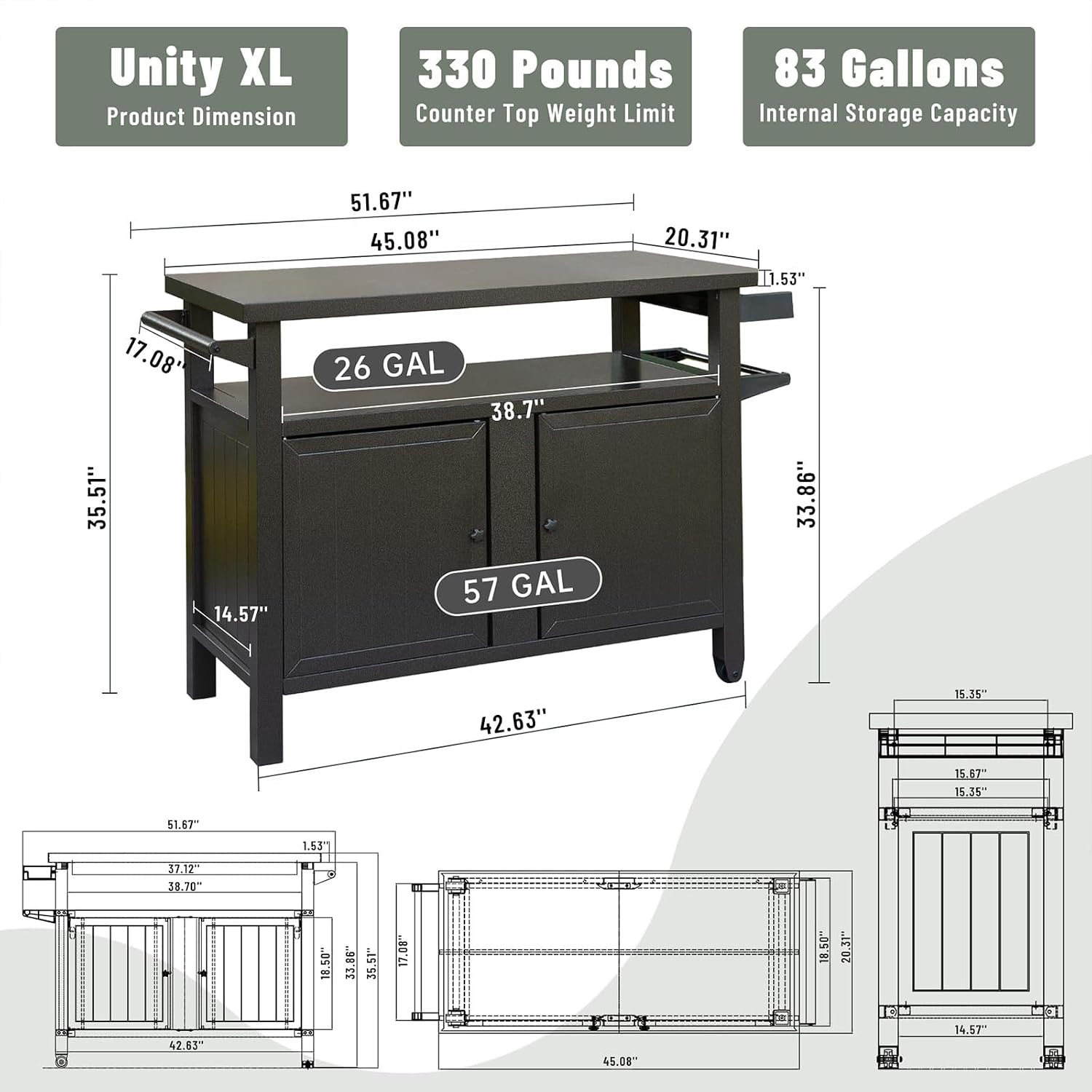 Outdoor Grill Cart with Wheels - BBQ Prep Table with Ample Storage, Perfect for Patio, Kitchen Island & Home Parties, Versatile Use as Dining Cart or Storage Cabinet