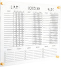 Horizontal Three-Child Clear Acrylic Chore Chart with Custom Sections (23' W x 18.5' H, Champagne Gold Standoffs)