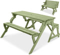 Best Choice Products 2-in-1 Transforming Interchangeable Outdoor Wooden Picnic Table Garden Bench for Backyard, Porch, Patio, Deck w/Umbrella Hole - Sage Green