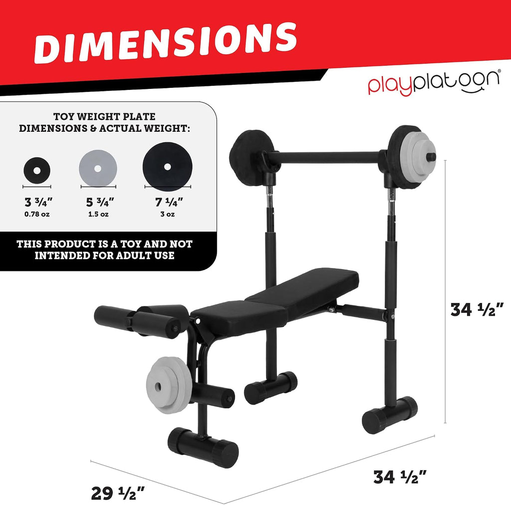 Play Platoon Kids Weight Bench Set - Kids Gym Equipment for Home - Bench Press Weight Sets for Boys - Toddler Gym Set Workout and Exercise Equipment - Ages 3+