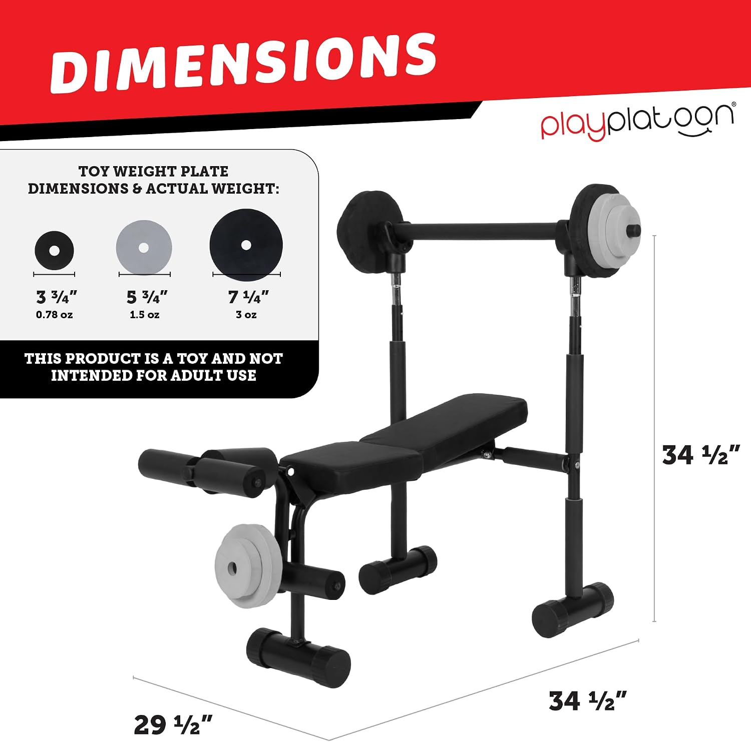 Play Platoon Kids Weight Bench Set - Kids Gym Equipment for Home - Bench Press Weight Sets for Boys - Toddler Gym Set Workout and Exercise Equipment - Ages 3+