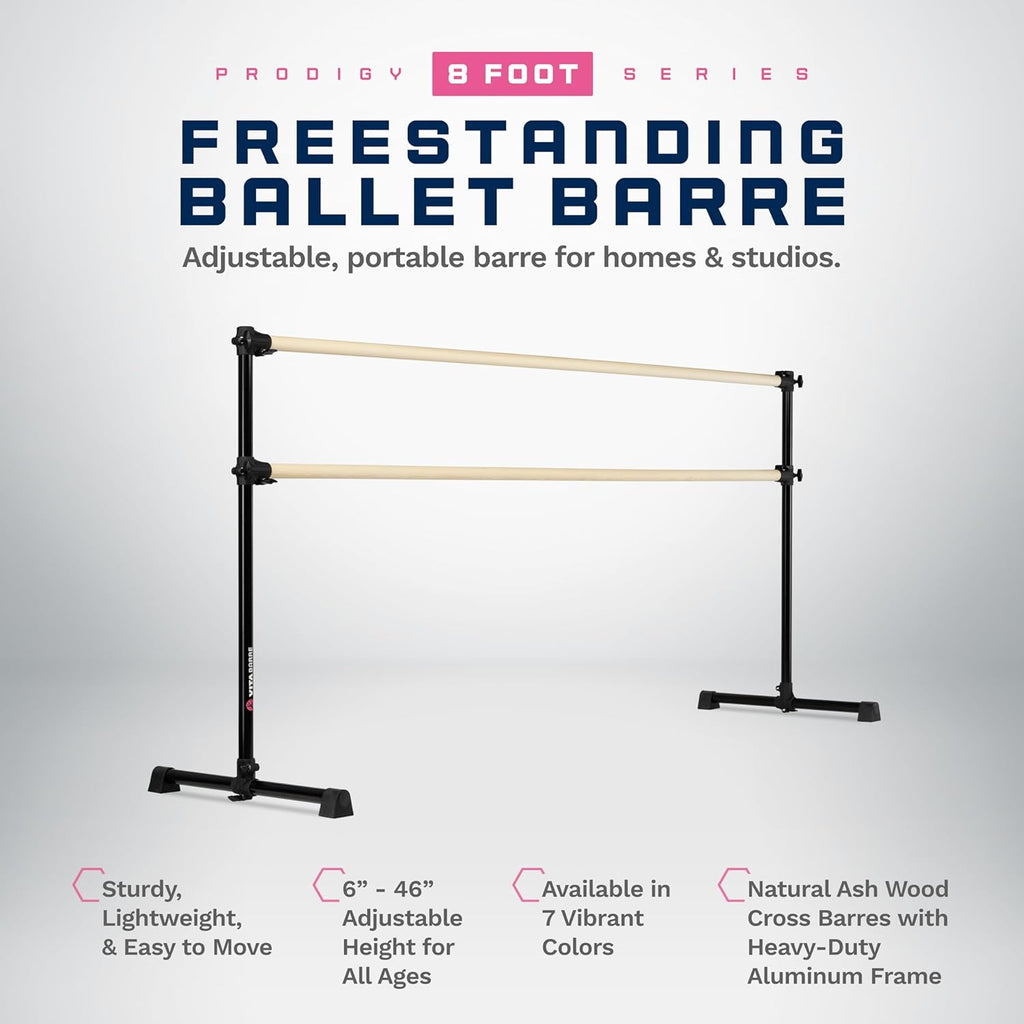 VITA Barre Portable Freestanding Double Ballet Barre, Prodigy, Wood | Adjustable Height, USA Made, Home or Gym Exercise Equipment for Kids & Adults | Dance, Fitness, Pilates
