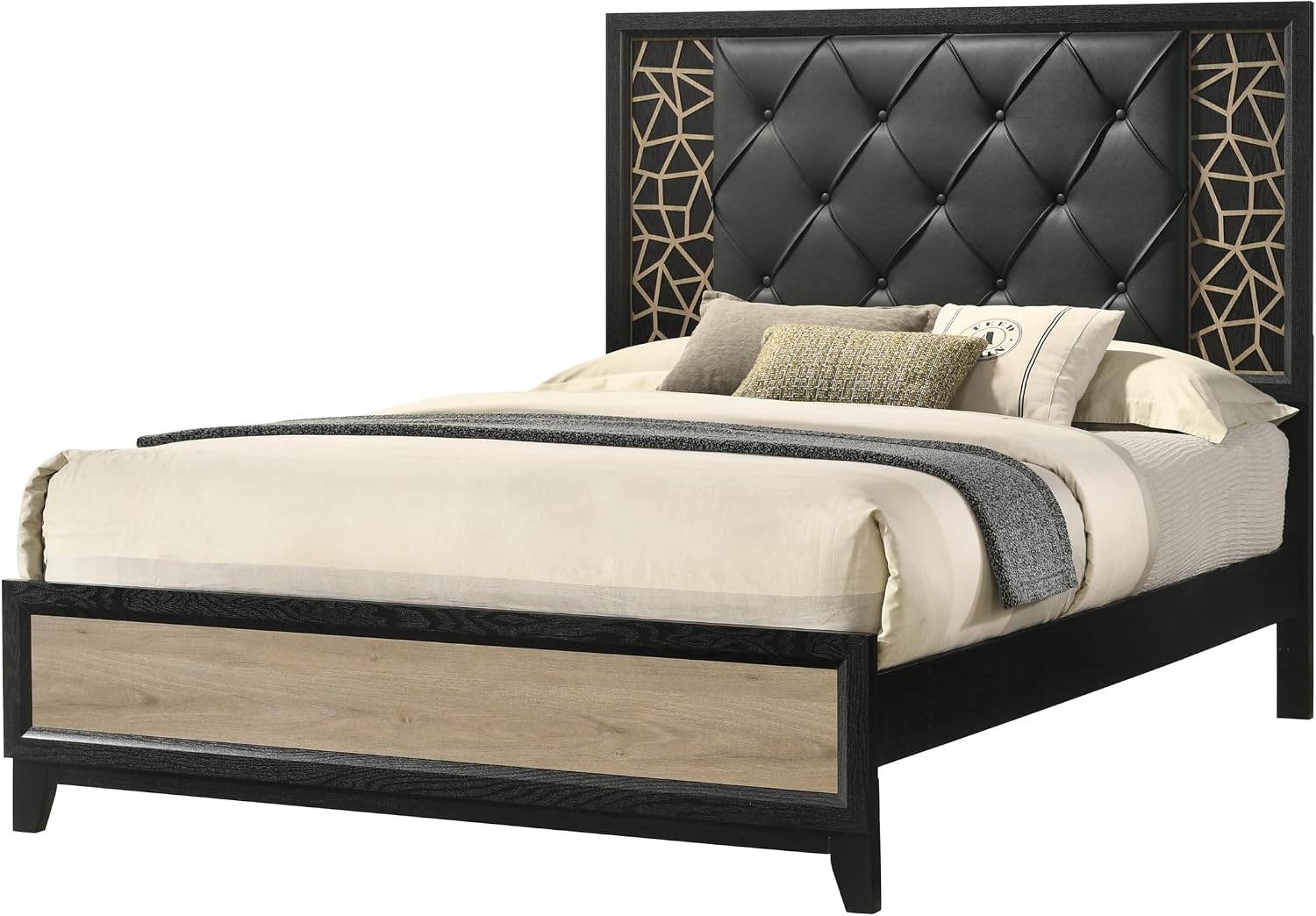 Modern Contemporary King 5PC Bedroom Set Made with Wood in Black and Natural