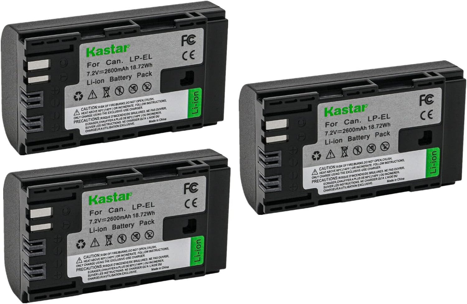 Kastar LPEL Fully Decoded Battery Replacement for Canon LP-EL Rechargeable Lithium-Ion Battery Pack, Canon 4307C002 Battery, Canon Speedlite EL‑1 EL1 Flash Light, Canon E-TTL/E-TTL II (3-Pack)