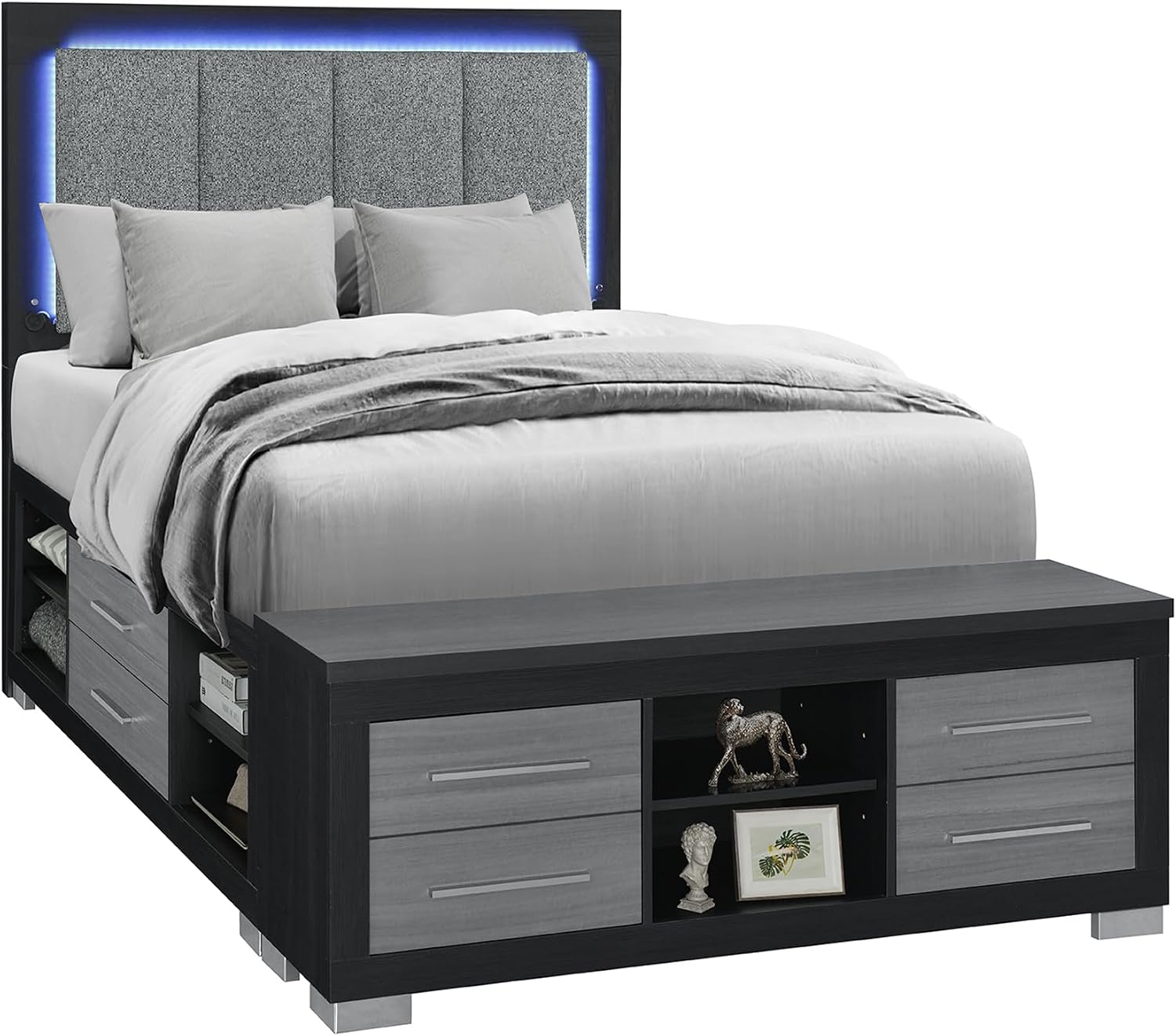 5PC Black Grey King Bedroom Set
