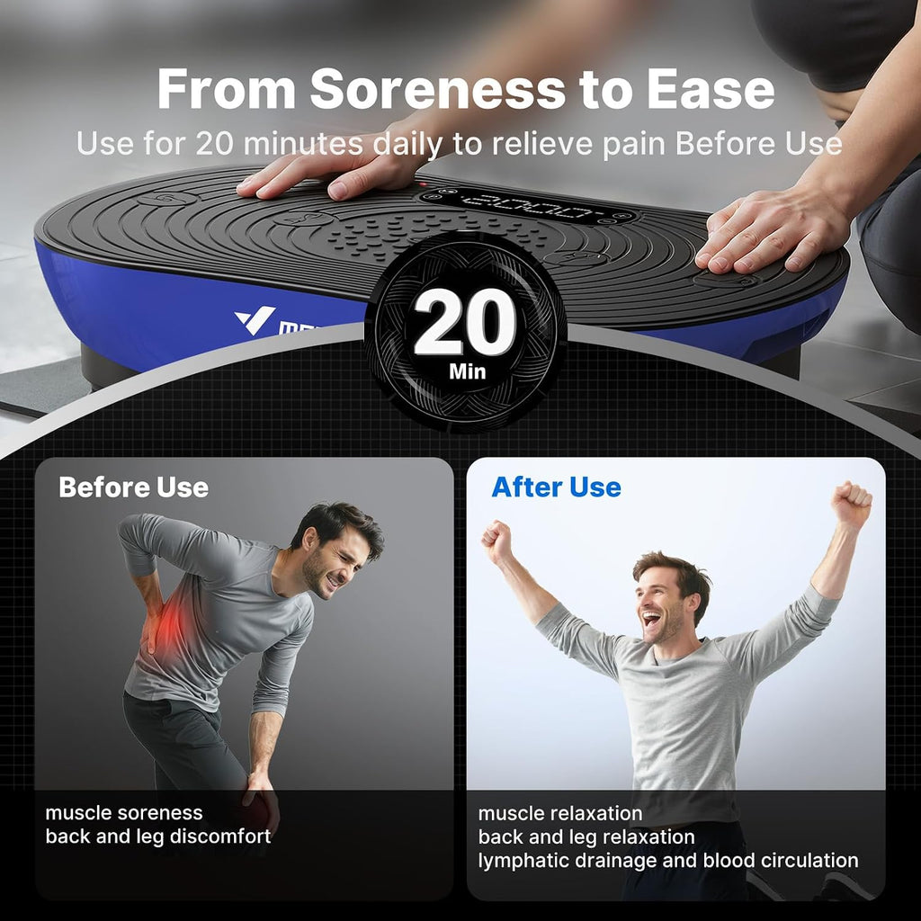 MERACH Vibration Plate Exercise Machine, Vibrating Platform for Lymphatic Drainage Weight Loss Muscle Activation, Full Body Home Exercise Equipment with LED Touch Screen Bluetooth Pull Cord