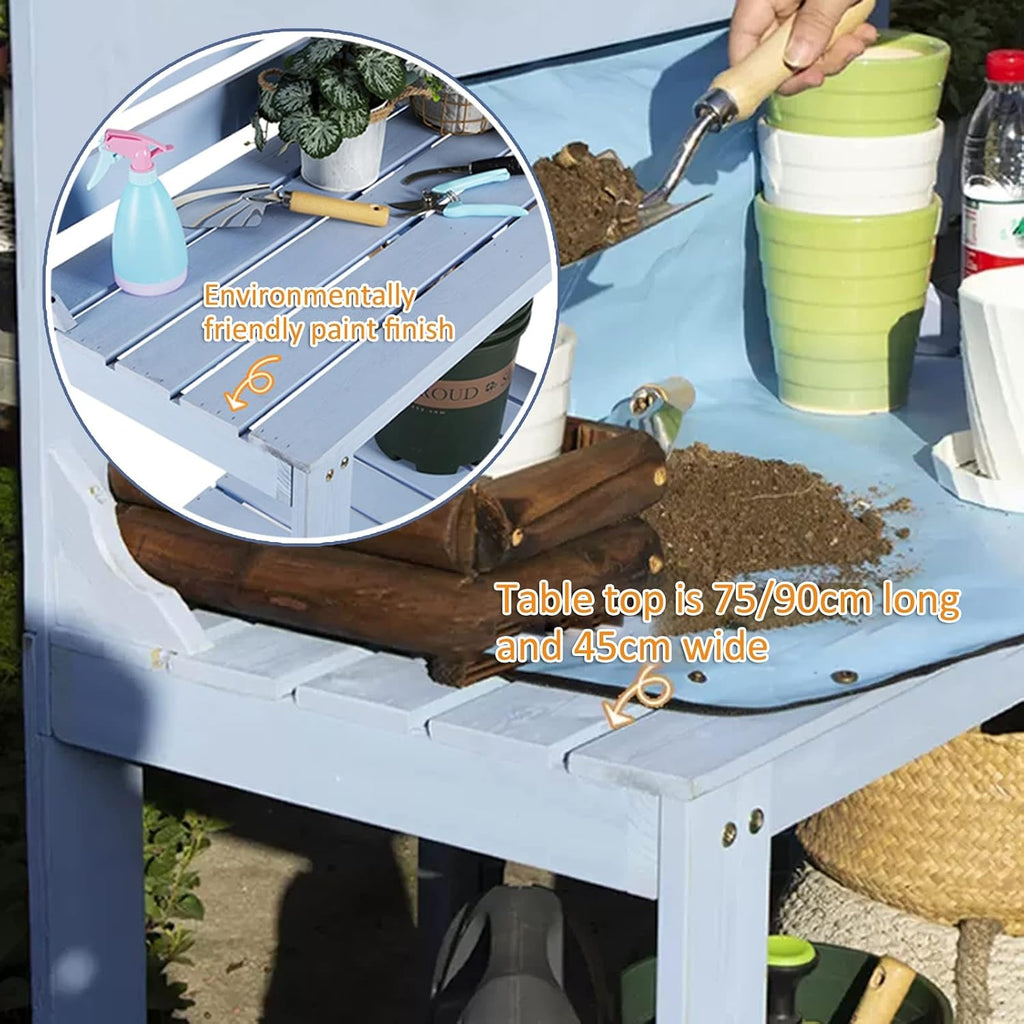 Potting Bench Garden Table for Outdoors Solid Wooden Work Station Gardening Bench Potting Table with Hooks (Color : White, Size : 90x45x165cm)