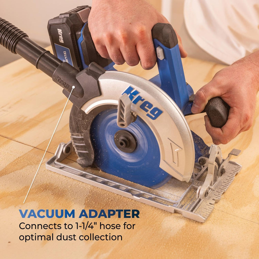 Kreg 20V Ionic Drive 7 1/4' Circular Saw, 20V Blue Ion Charger & Blue Ion 4Ah Battery Pack - Powerful Brushless Motor & Built-In Safety Features - LED for Cutline Visibility - KPTBCS725A