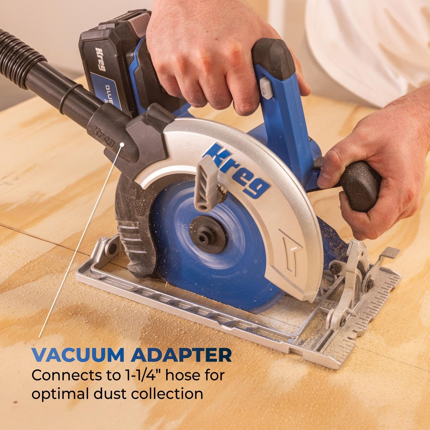 Kreg 20V Ionic Drive 7 1/4' Circular Saw, 20V Blue Ion Charger & Blue Ion 4Ah Battery Pack - Powerful Brushless Motor & Built-In Safety Features - LED for Cutline Visibility - KPTBCS725A