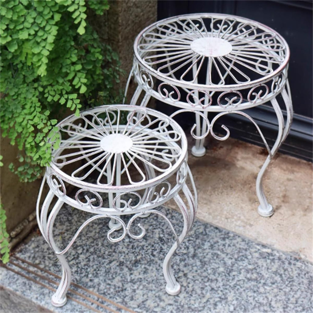 2Pcs Metal flower stand, Heavy Duty Plant Pot Shelf,Outdoor Garden Potting Bench Table,Iron Flower Pot Stands/rack,Outdoor/Indoor Plant Display Rack,for Home Garden Backyard Patio,White