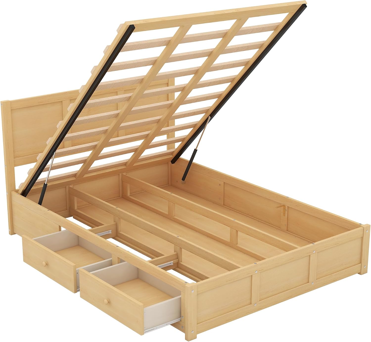 Harper & Bright Designs Full Size Bed with Storage Underneath and Headboard, Wood Lift Up Storage Bed Frame, Full Platform Bed with 2 Drawers, No Box Spring Needed, Easy Assembly - Natural