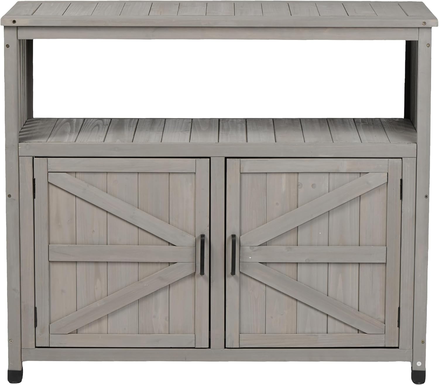 48' Potting Bench with Storage Cabinet, Solid Wood Garden Work Bench, Outdoor Prep Table & Potting Station for Patio, Backyard & BBQ, Grey