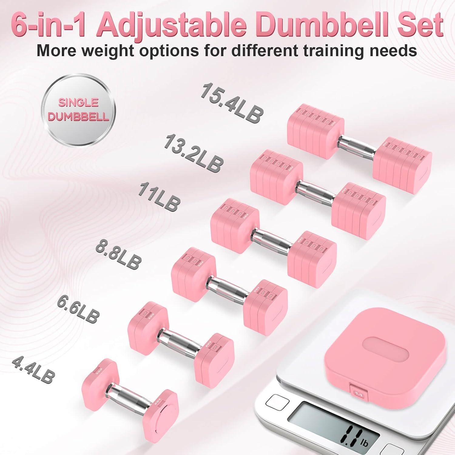 Hezeyferg 30.8LB Adjustable Dumbbell Set, Each Adjustable Weight Dumbbell with 6 Levels 4.4/6.6/8.8/11/13.2/15.4lb, Hand Weights Set for Men/Women Home Gym Exercise Workout