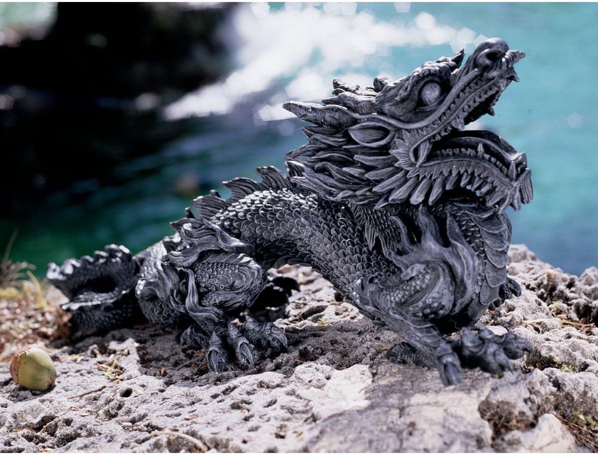 Design Toscano Benevolent Dragon Asian Garden Statue, 27 Inch, Resin, Gray Stone Finish