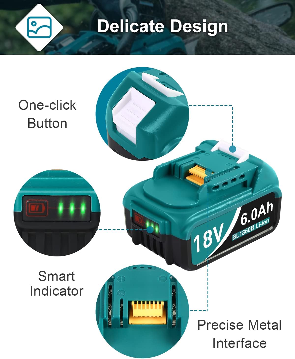 Twupixy 6Packs 18-Volt Replace for Makita 18V Battery BL1860B, Replacement Batteries Compatible with Makita BL1860 BL1820 1830B 1840B 1850B, Fit with Original makita 18V