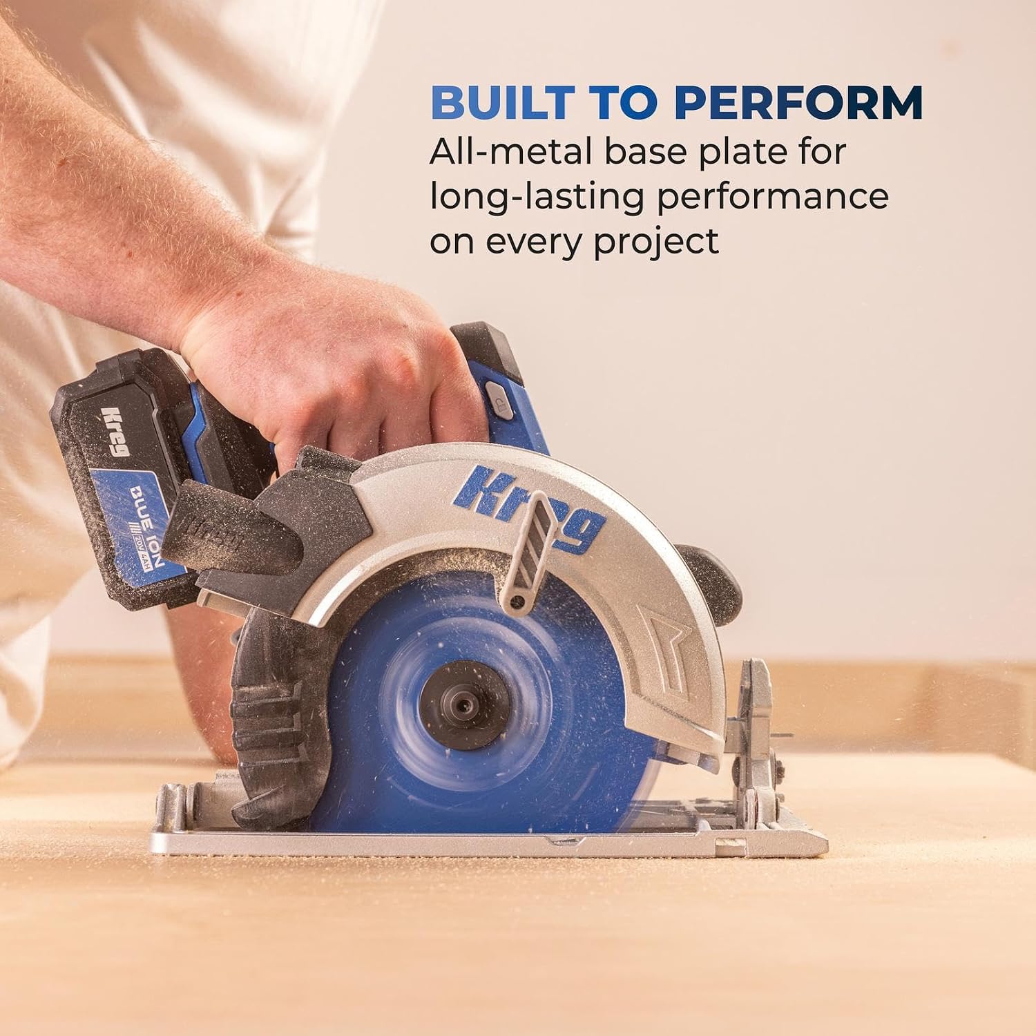 Kreg 20V Ionic Drive 7 1/4' Circular Saw, 20V Blue Ion Charger & Blue Ion 4Ah Battery Pack - Powerful Brushless Motor & Built-In Safety Features - LED for Cutline Visibility - KPTBCS725A