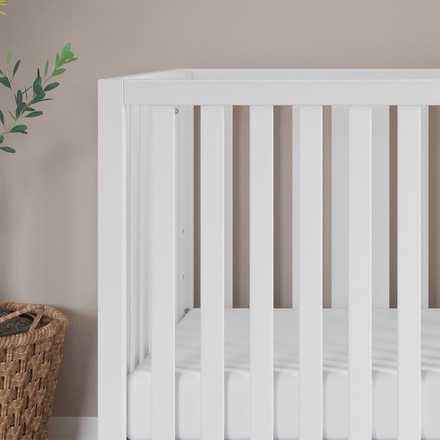 Child Craft Soho Design 4-in-1 Convertible Baby Crib Nursery Furniture Set - Baby Bed, 3 Drawer Dresser, Chest Drawer and Nightstand Desk for Babies, Toddlers and Kids (4 Piece - White/Natural