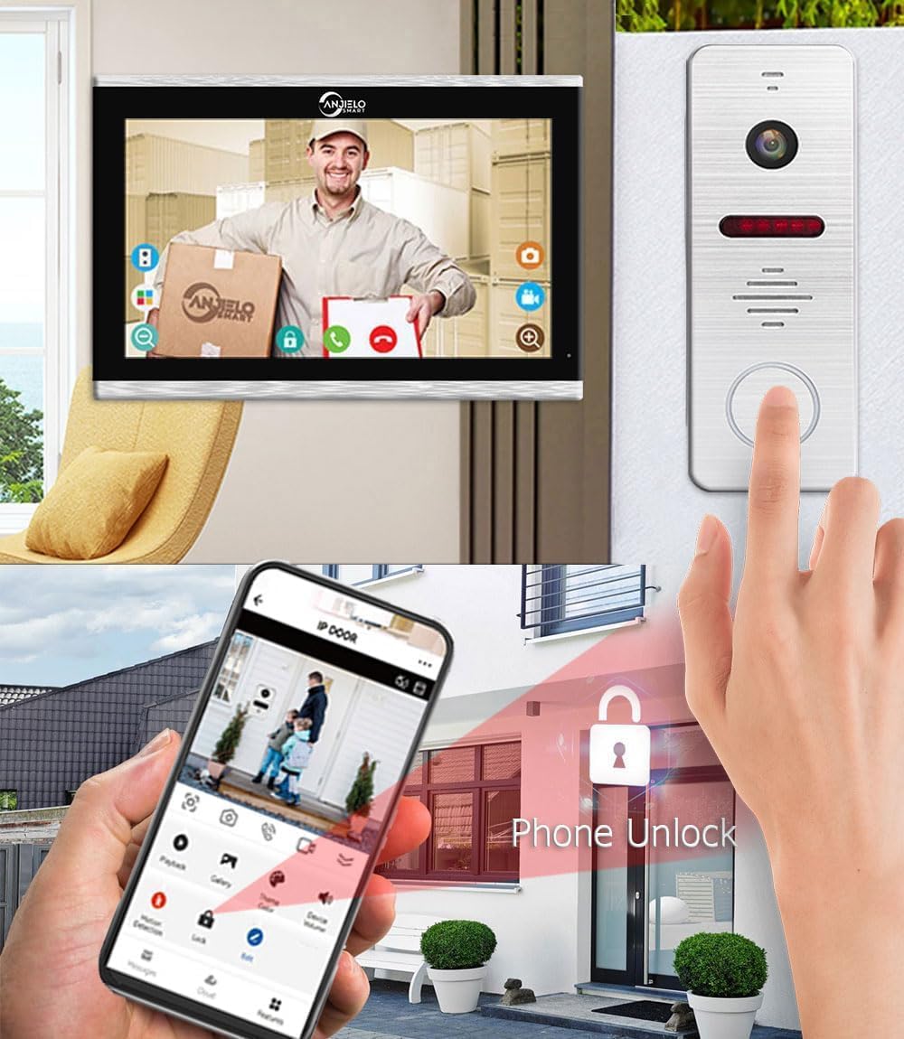 Wireless Video Doorbell Intercom System Doorbell with Camera,10 inch Touch Monitor 1080P Video Entry Doorphone TUYA IP Wired Video Door Phone for Home Villa Apartment (1 Bell+4 * 10 inch)