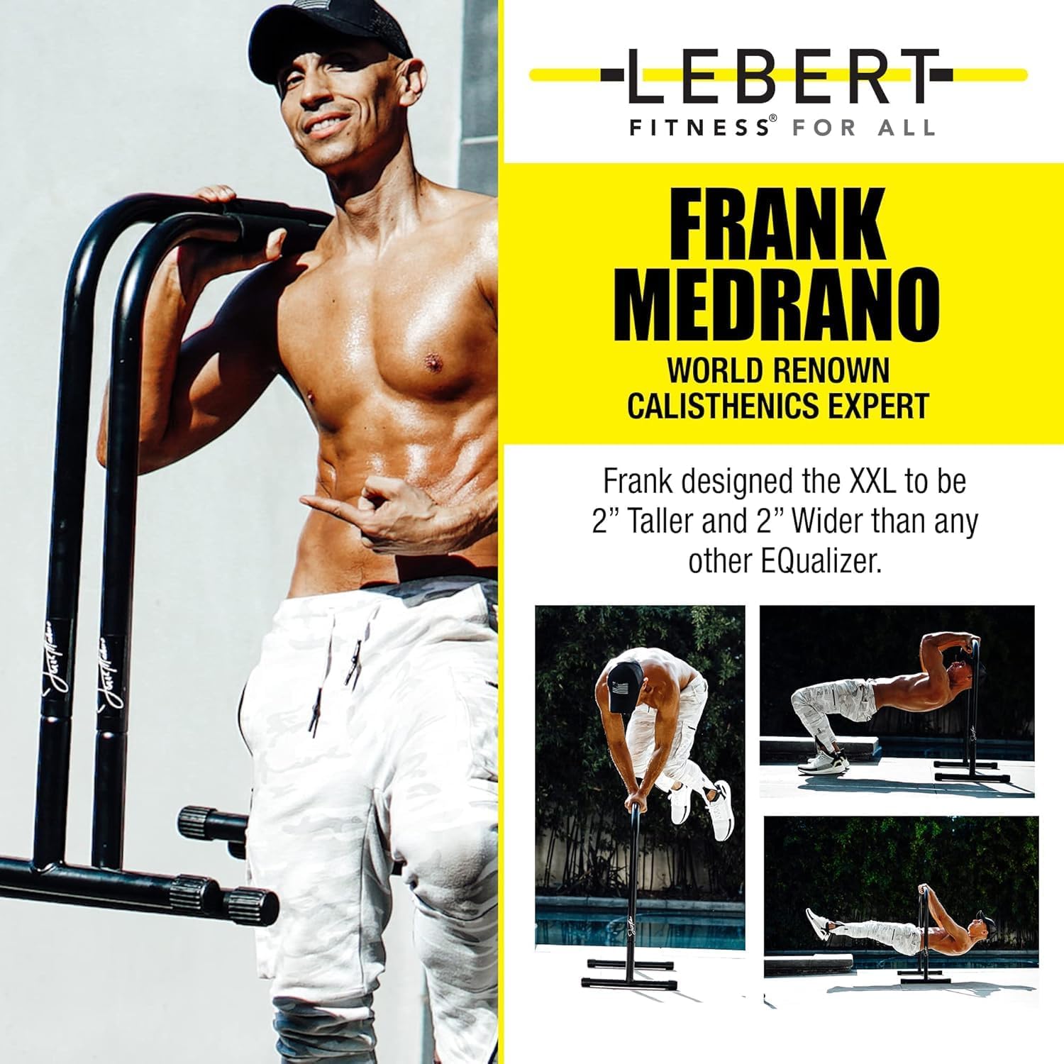 Lebert EQualizer Total Body Strengthener – Portable Dip Station for Full Bodyweight Training – Includes Hip Resistance Band & Online Coaching – Available in Standard & XL Sizes