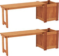 2 Benches with Planter Boxes, 2 in 1 Wooden Flower Box Kit with Seat, Open-Ended Base & Slotted Construction, Outdoor Plant Container for Garden, Yard, Balcony (Natural)