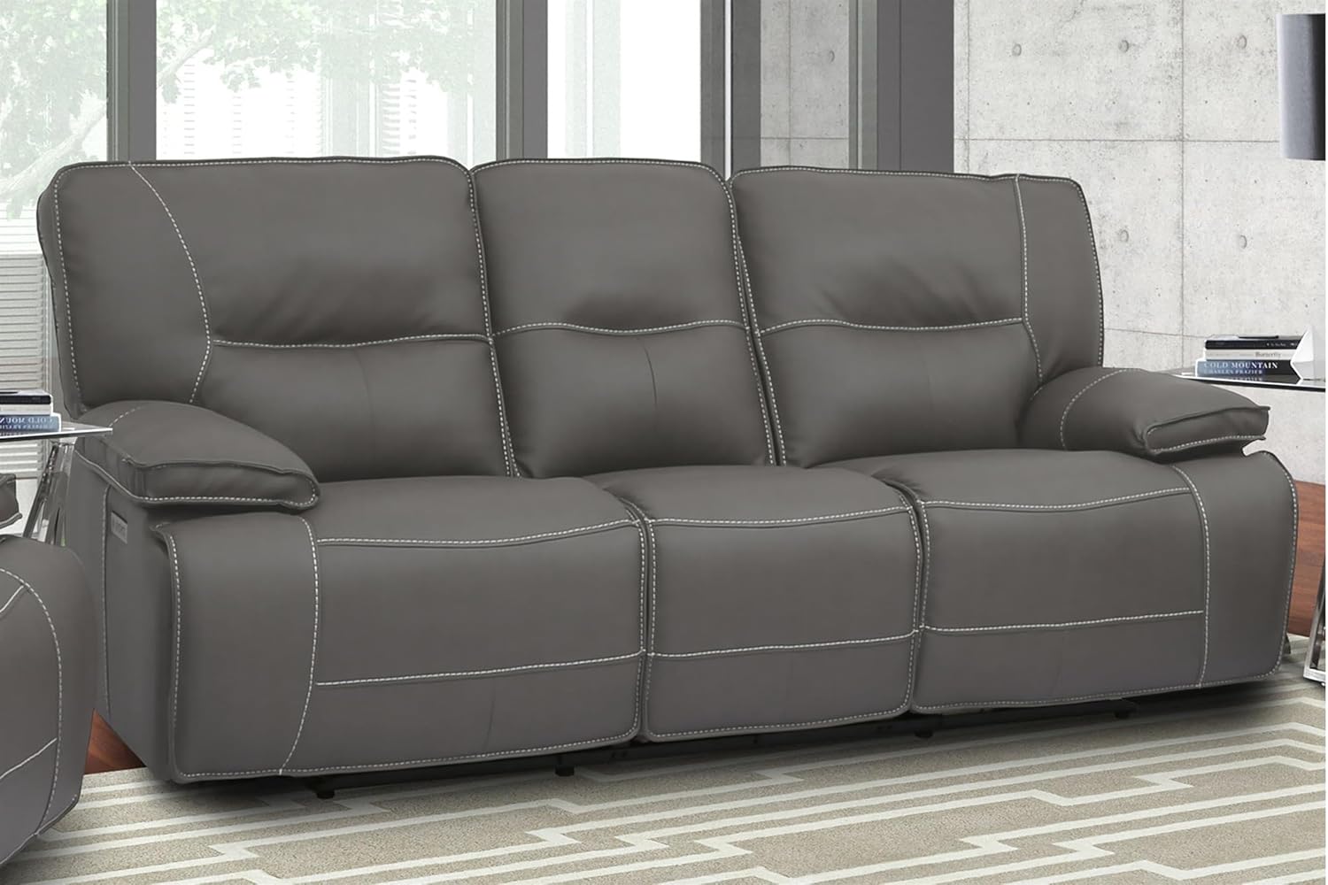 Pemberly Row Haze Power Reclining Sofa Set, Upholstered High-Performance Fabric, Wall-Hugger Design, USB Charger, Wide Armrests, Includes Sofa, Loveseat, Recliner, Living Room Furniture, 1080 lbs