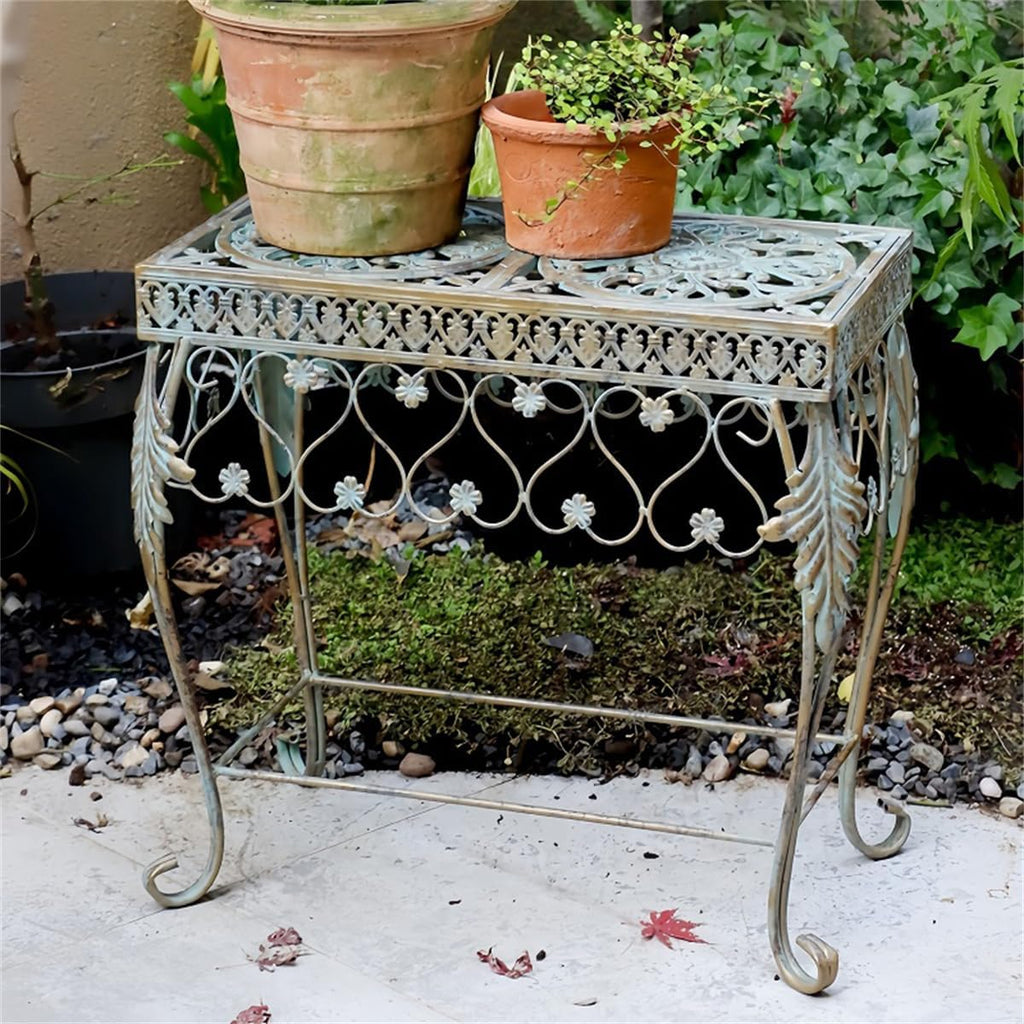 Outdoor Wrought Iron Flower Stand, Heavy Duty Garden Potting Bench Table,2 Tier Metal Plant Stand,Large Garden Work Bench Station,for Home Garden Backyard,A