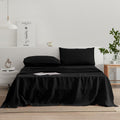 EVERLY Linen Sheets Set Full Size,100% French Stonewash Pure Linen Sheets Set,4Pieces (1Flat Sheet,1Fitted Sheet,2Pillowcase) Suitable for Hot Sleepers,Deep Pocket Natural Bedding Set-Black