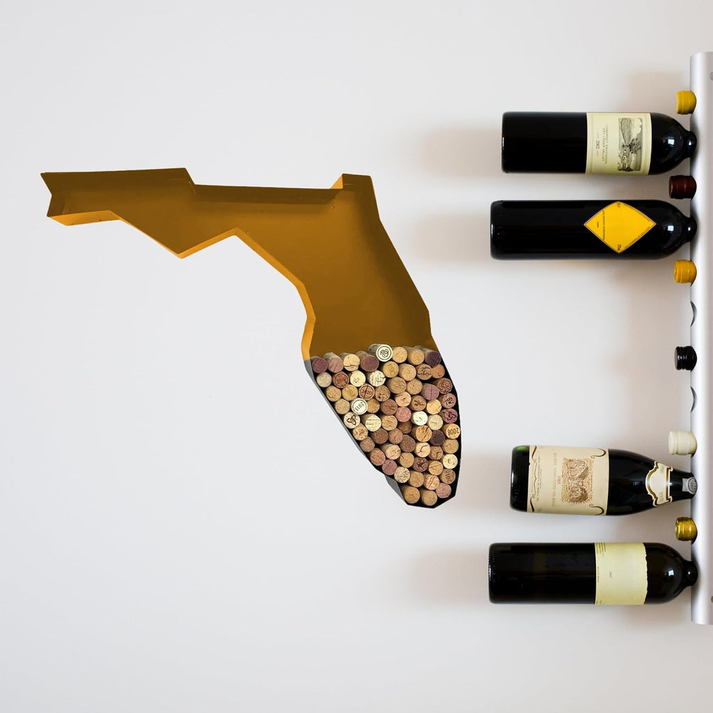 NEONSIGN Florida State Map Wine Cork Holder Metal Arkansas Decor Sign Wine Bar Pub Home Decoration (Gold, 36 in)