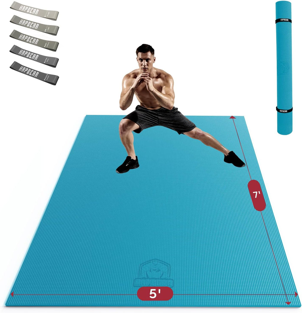 HAPBEAR Large Exercise Mat-7'x5'/6'x8'/6'x9'/6'x10'/6'x12'x8mm(1/3'),Non-Slip, Ultra Durable, Thick Workout Mat for Home Gym Flooring Cardio, Yoga for Fitness, High-Density, Shoes-Friendly