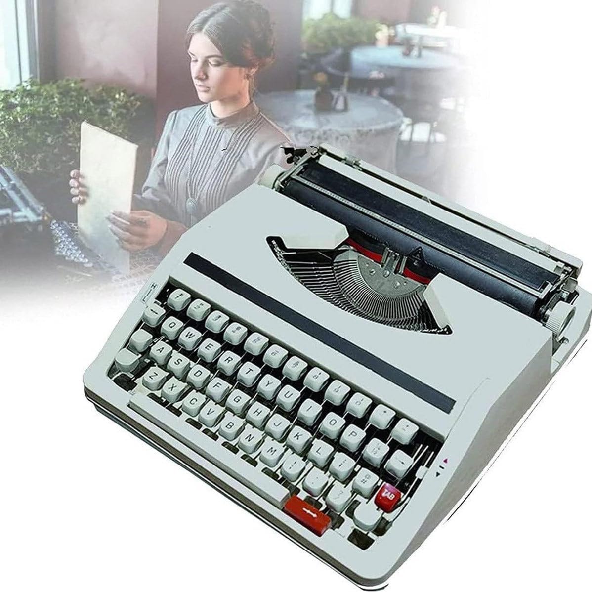 Classic Manual Typewriter, Traditional Portable Vintage Typewriter Deeply Restored by Craftsmen, Manual Typewriter for Writing, Literary Retro Collection Gift, Easy to Use Machinery Typewriter,White