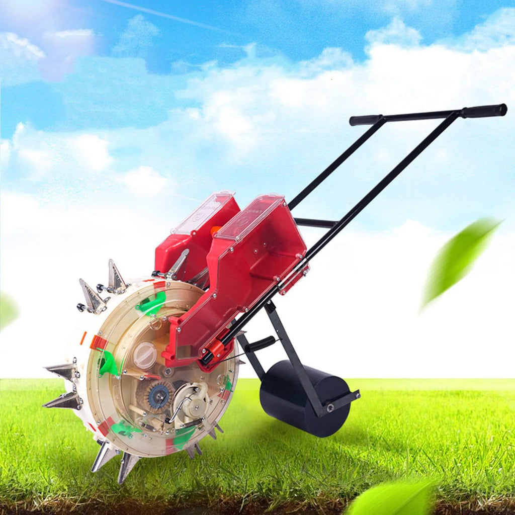 Hand-Push Roller Seeder and Fertilizer Applicator, Walk-Behind Row Crop Seed Planter, Manual Lawn & Garden Spreaders with 8 Seed Plates,5 Mouths (5 Mouths