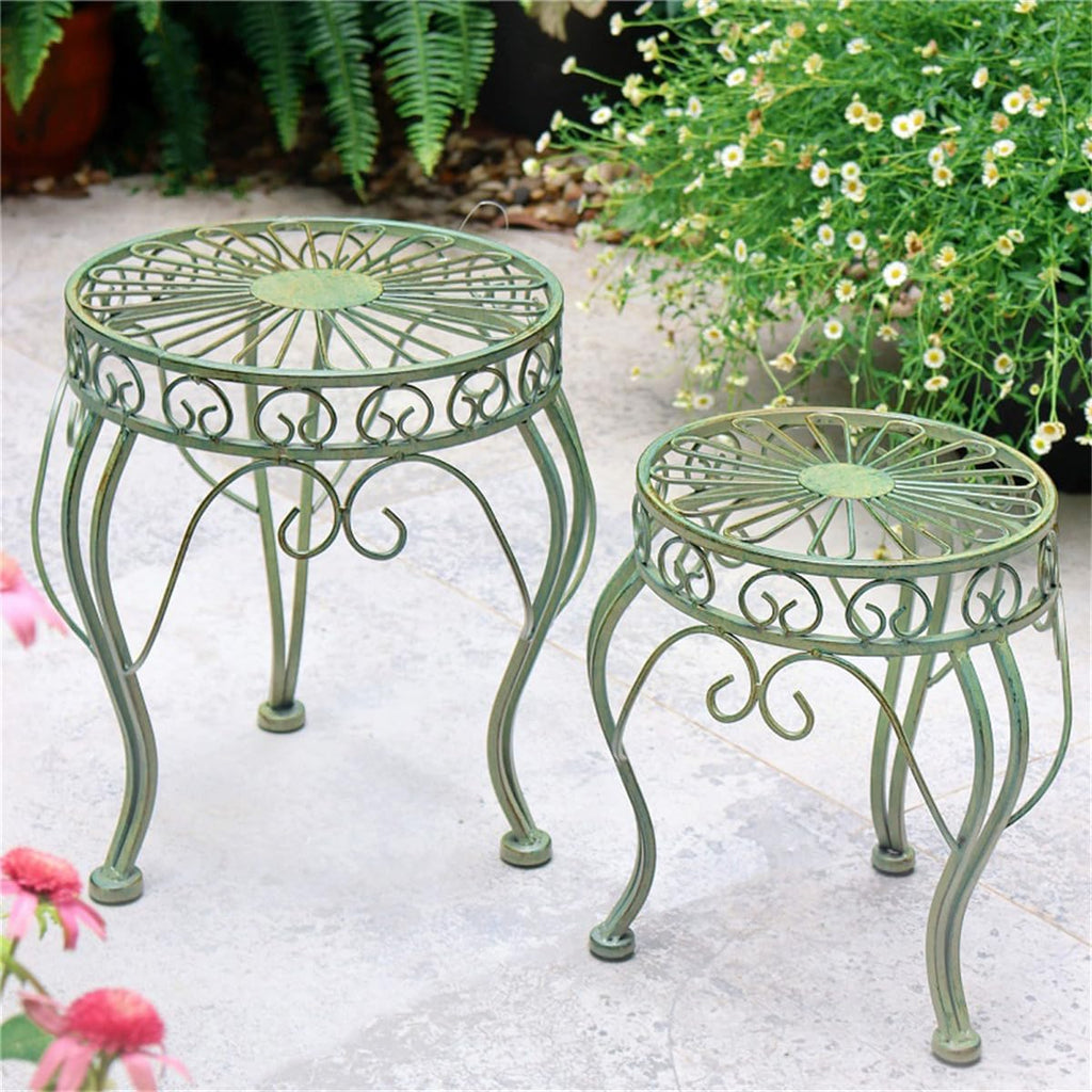 2Pcs Metal flower stand, Heavy Duty Plant Pot Shelf,Outdoor Garden Potting Bench Table,Iron Flower Pot Stands/rack,Outdoor/Indoor Plant Display Rack,for Home Garden Backyard Patio,Green