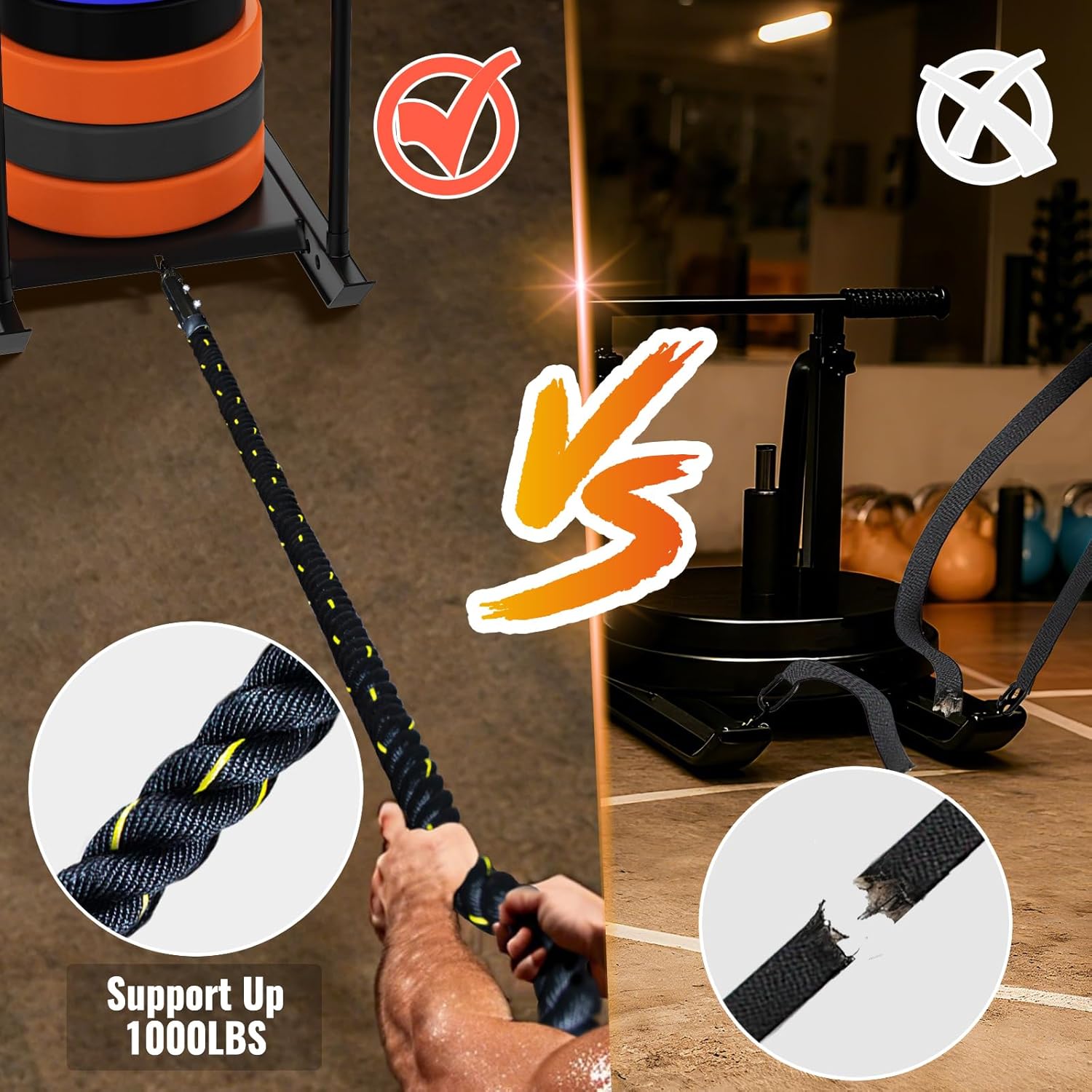 Weight Sled Pulling Rope 15FT/20FT/30FT/40FT, Trainer Physical Training Strength Rope for Workout Sled,Tire Pulling Workout, Fitness Resistance,Football Exercise Equipment for Men and Women