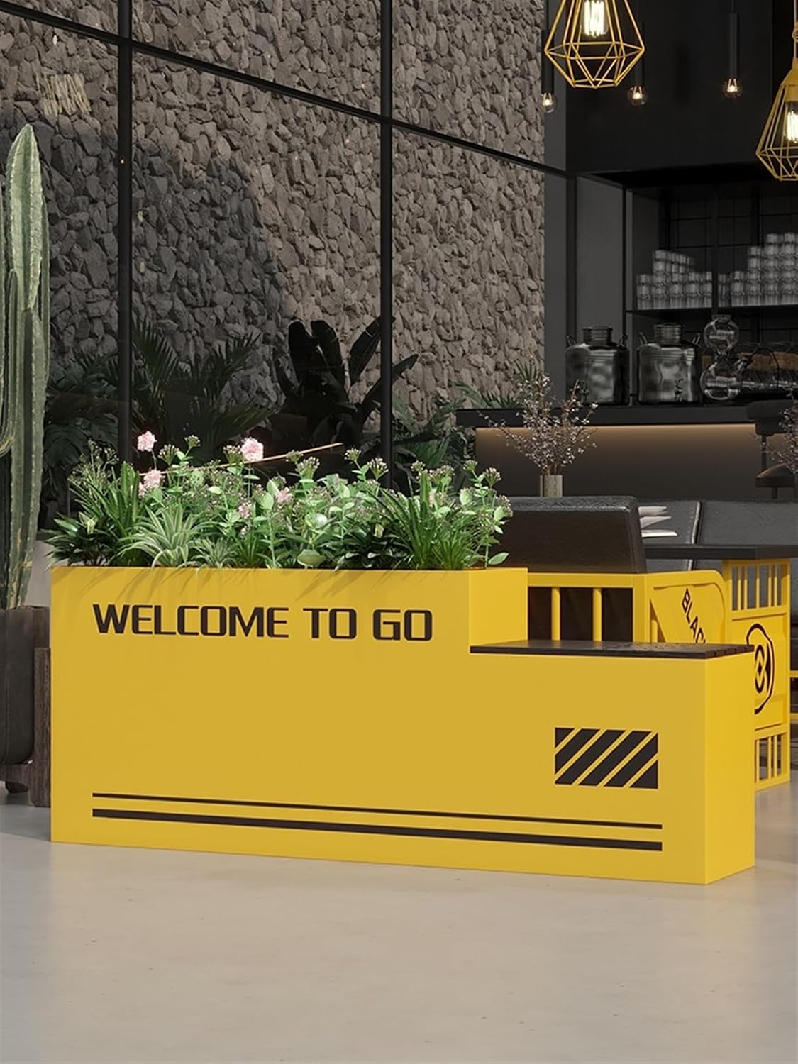 Bench with Planter Box, Outdoor Industrial StyleRaised Planter Bench with Garden Benchs Yellow Galvanized Sheet Planter Box for Porch, Patio, Garden and Backyard Garden Bench(L120*D30*H60)
