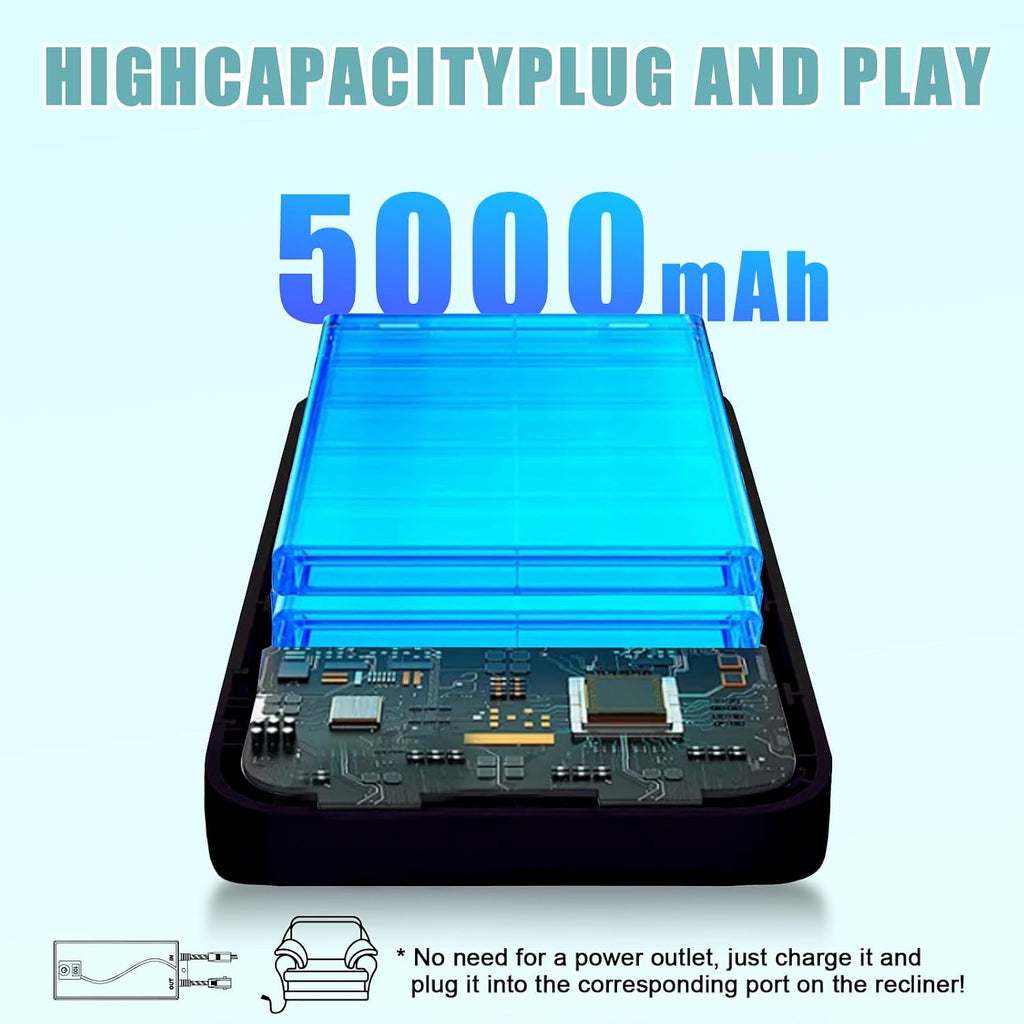 5000mAh Universal Battery Pack for Reclining Furniture, Rechargeable Wireless Power Supply Fits Furniture with 2-Pin Connection, Batteries for Electric Sofas, Couch, Power Recliner Chair