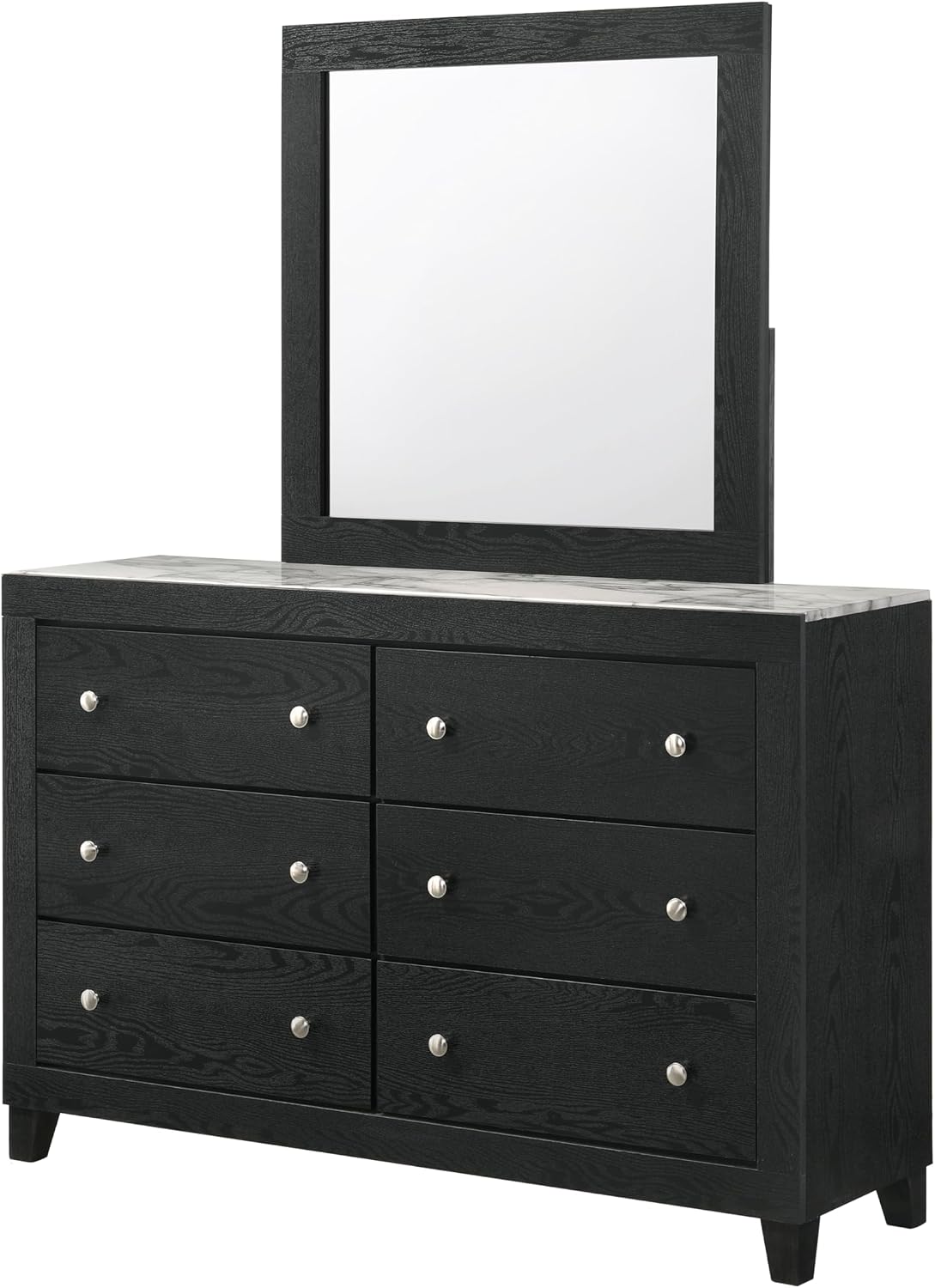 Modern 5Pc Black Finish King LED Light Headbaord Panel Bed Marble Look Accent Set Bedroom Solid Wood Wooden Furniture