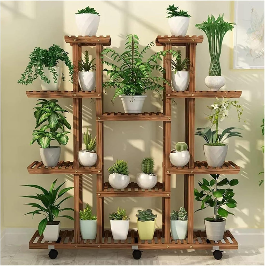 Potting Bench Table,Garden Potting Table, Plant Shelves Outdoor Wooden Garden Shelf with Universal Wheel for Patio Storage and Organizing Garden Items and Plant Accessories