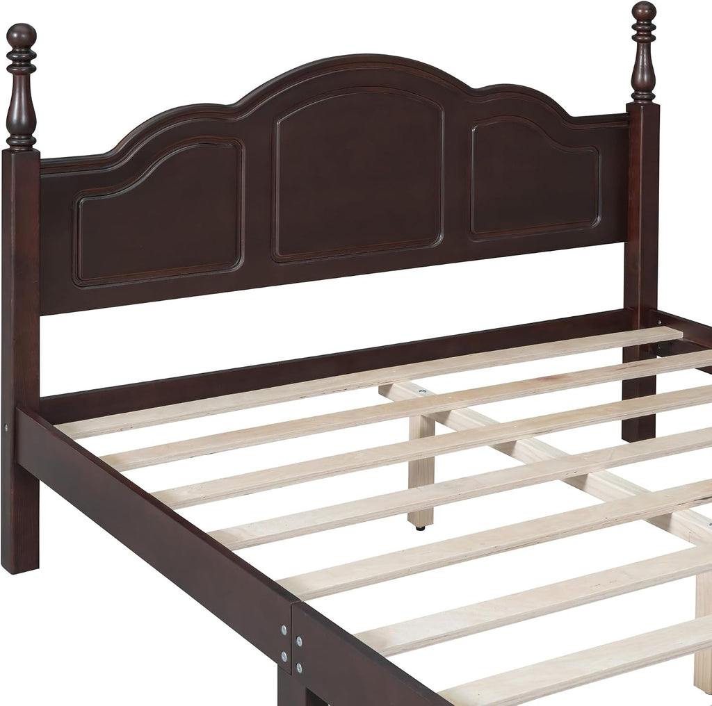 Merax 3-Pieces Bedroom Sets, Queen Size Retro Style Wood Bed Frame with Two Nightstands and high Headboard for Bedroom, Wood Slat Support, No Box Spring Needed, Easy Assembly (Dark Walnut)