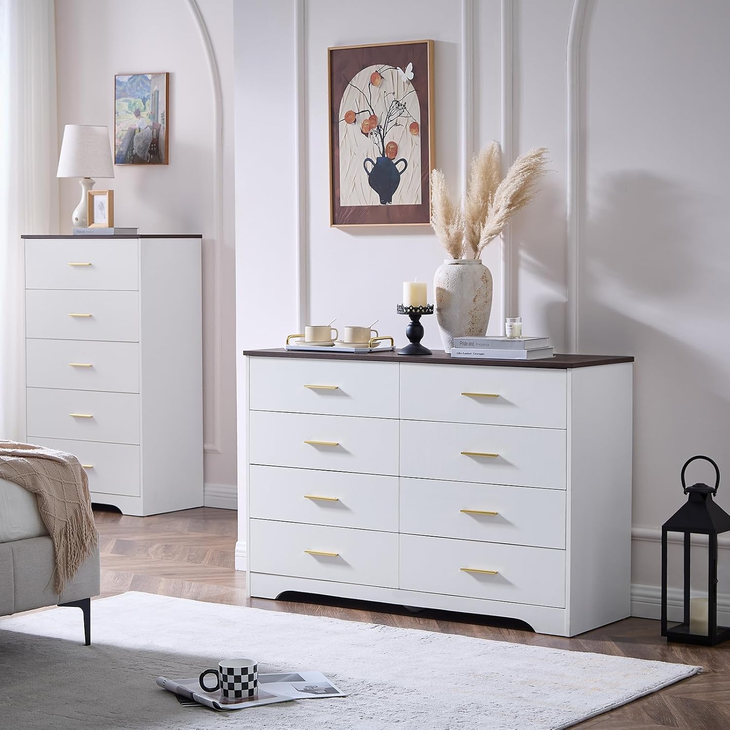 LIDYUK White Dresser for Bedroom, 8 Drawer Dressers & Chests of Drawers, Modern Wood Dresser, 48 Inches Wide Chest of Drawers for Bedroom, Hallway, Living Room