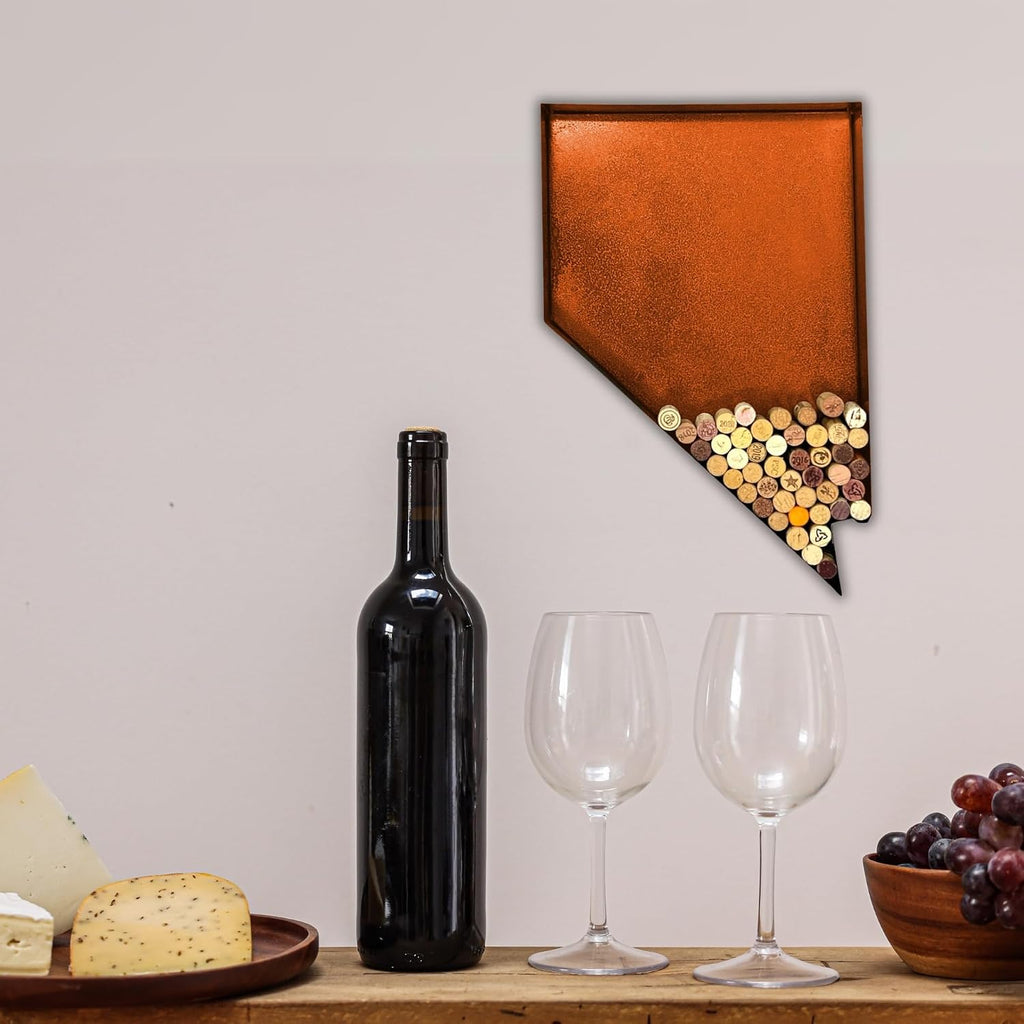 NEONSIGN Nevada State Map Wine Cork Holder Metal Nevada Decor Sign Wine Bar Pub Home Decoration (Brown Patina, 24 inch)