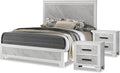 Furniture of America Anton Modern Solid Wood 3-Piece Bedroom Set with Faux Marble Headboard Bed, Metal Center Glide on Nightstands, Box Spring Needed for Bedroom, Guest Room, King, White