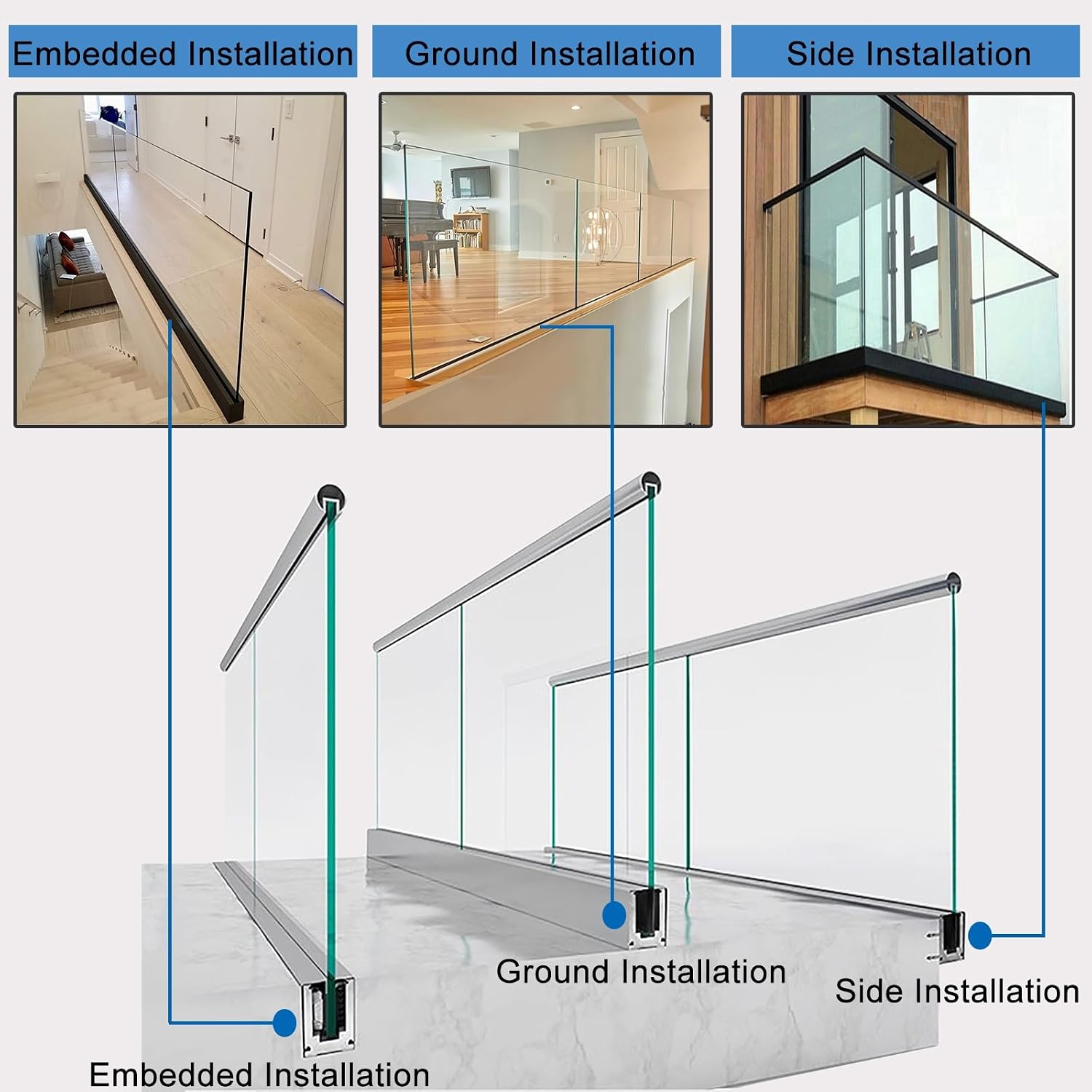 Glass Panel Clips for 12-20 mm Glass, Black Gold Silver Glass Railing Spigot Clamps with Slots, Aluminum Square Glass Shelf Support Brackets(Brass,L 78 in Glass Clamp)