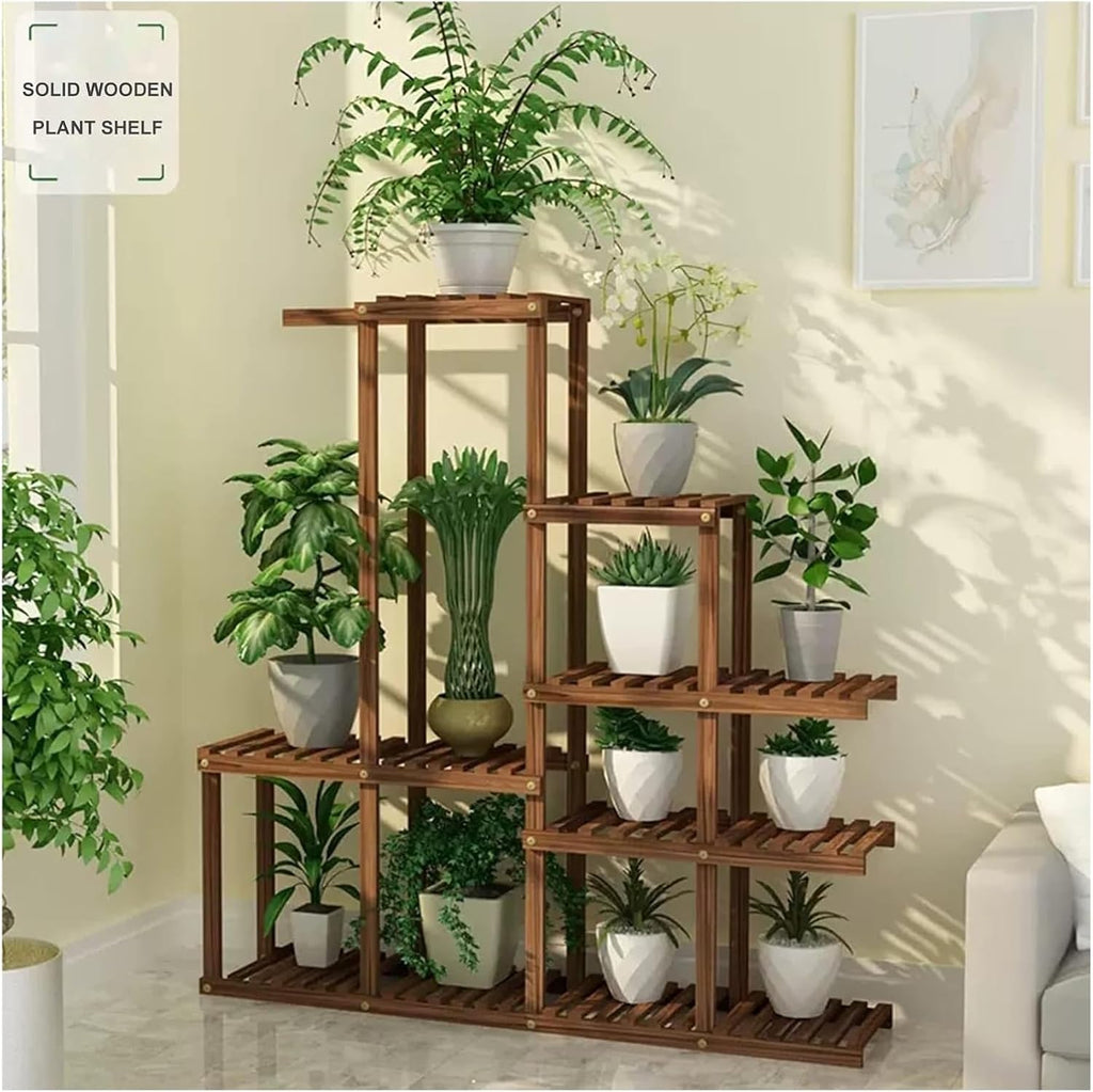 Potting Bench Table,Garden Potting Table, Plant Pot Stand for Window Plant Shelf Indoor Garden Balcony Home Decor Living Room Bedroom, 120x25x120.5cm, Brown