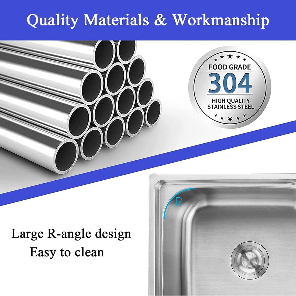 Kitchen Commercial Kitchen Sink, Wash Basin 304 Stainless Steel 1 Compartment Outdoor Workbench with 360° Hot and Cold Swivel Faucet Commercial Sinks for Outdoor Indoor