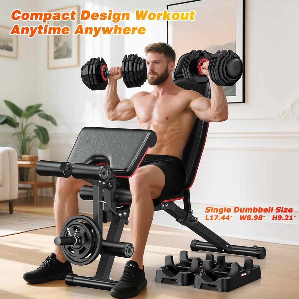 XDDIAS Adjustable Dumbbells Set of 2 for Strength Training, One-Hand Quick Adjust, 25/55/80/90 lbs Options, Anti-Slip Grip Handle, Compact Home Gym Weights for Men Women