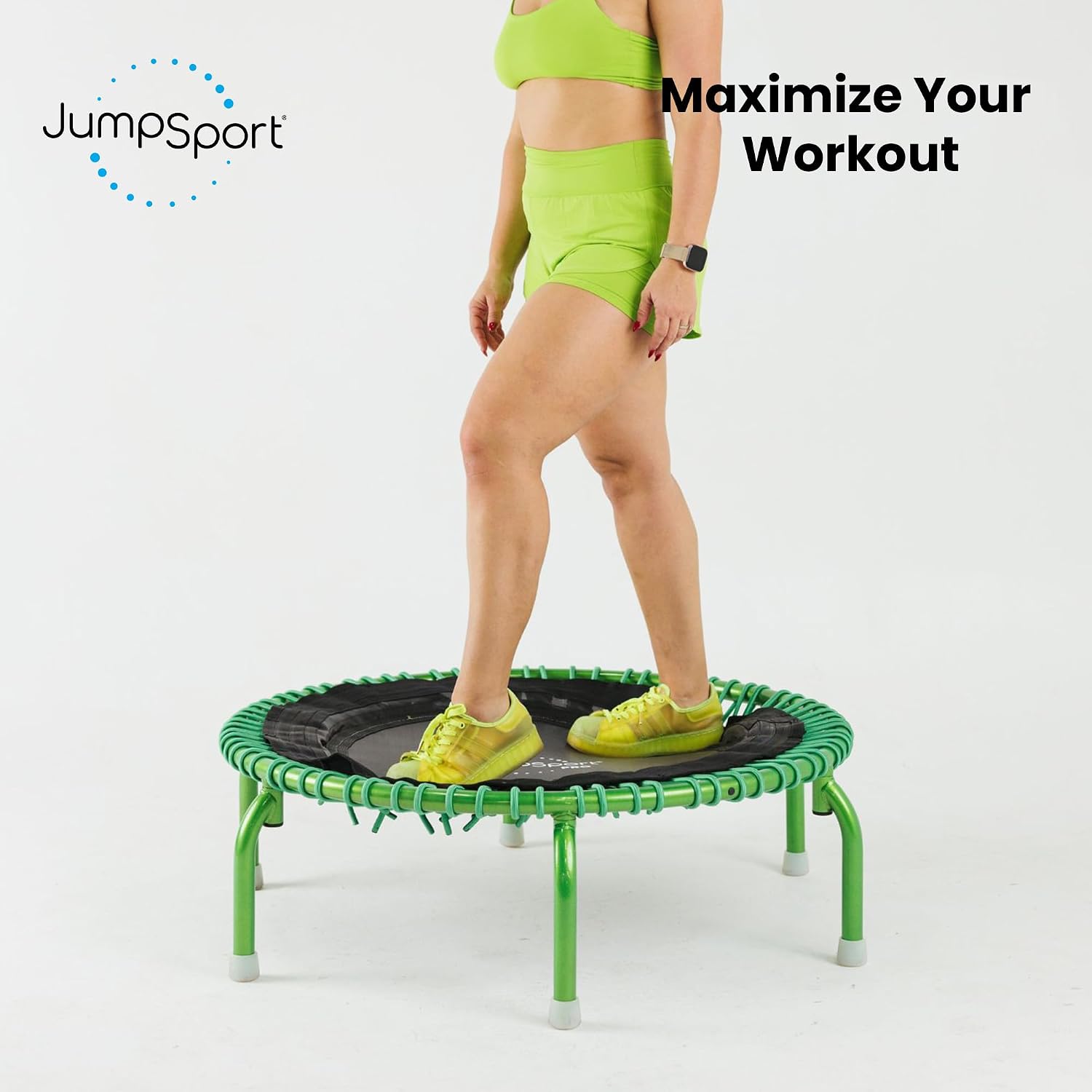 JumpSport 350 PRO 39 Inch Fitness Trampoline Indoor Rebounder Cardio Workout Equipment 300 lb Capacity