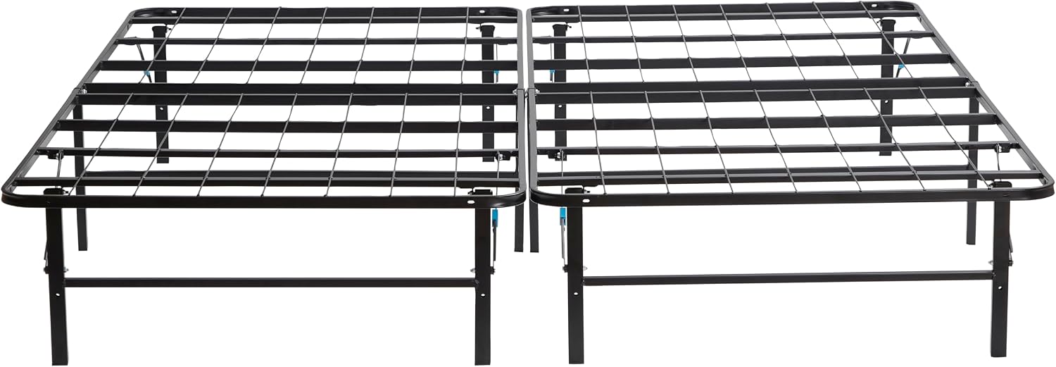 Nestl Foldable King Size Bed Frame, Platform Bed, Steel, Easy Tool Free Assembly, 14 Inches High, King, Black