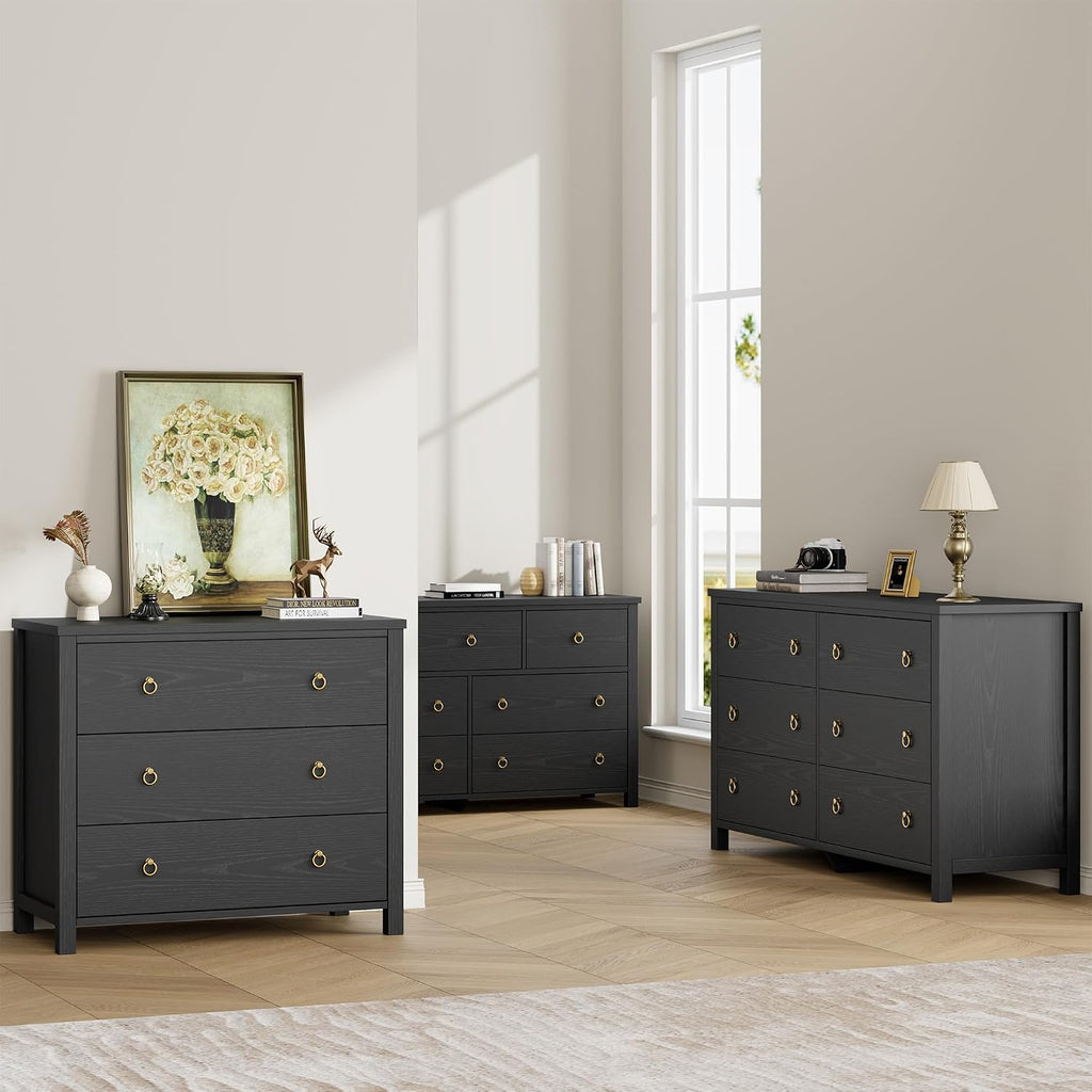IDEALHOUSE 3 Drawer Dresser for Bedroom, 29' Tall Chest of Drawers, Wood Dresser for Closet, Clothes Storage Cabinet & Drawer Organizer for Living Room, Hallway, Entryway, Black